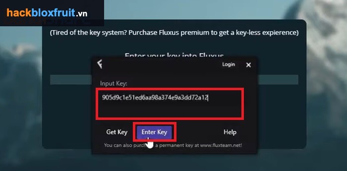 Cách cài Hack Blox Fruit bằng Fluxus - bước 6 dán và Enter Key