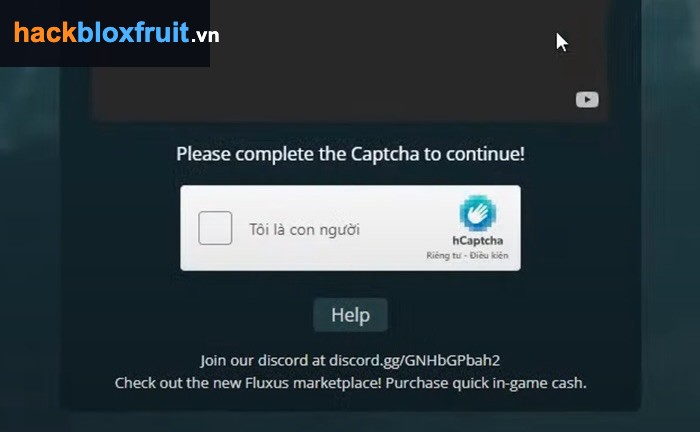 Cách cài Hack Blox Fruit bằng Fluxus - bước 3 xác nhận Tôi là con người
